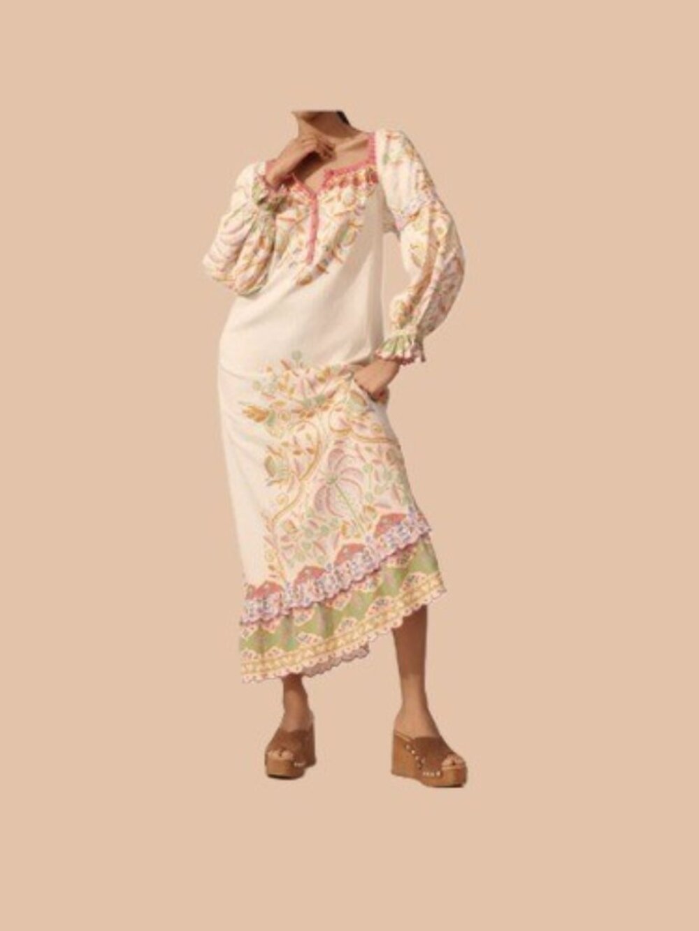 Farm Rio Botanical Print Linen Viscose Maxi Dress, Multi-Color Pink, Large